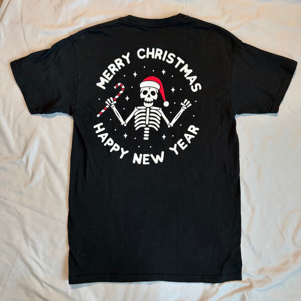 Call Your Mother Black Skeleton "Merry Christmas/New Year" Graphic T-Shirt- M